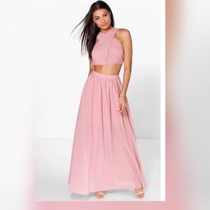 Pink maxi skirt and bandeau co-ord